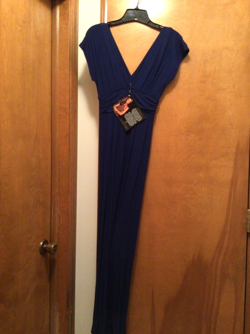 IMAN Navy Maxi Dress with Deep V XS Short
